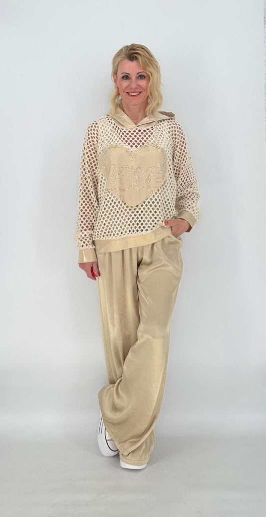 Netz Shirt mit kapuze in Beige