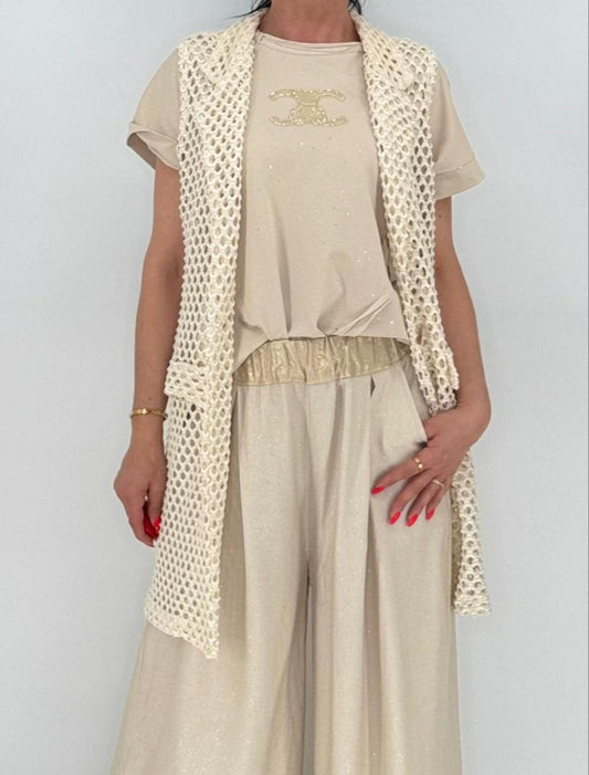 Hose aus Viskose glitzer-effekt, beige