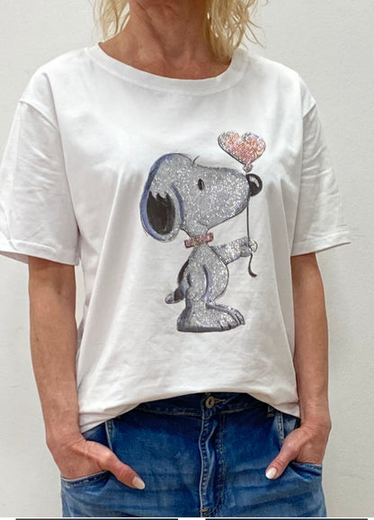 T-Shirt "Snoopy in Love" weiß mit Strass