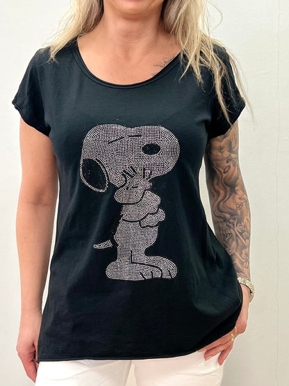 T-Shirt "Snoopy" 100%Cotton  schwarz mit Strass