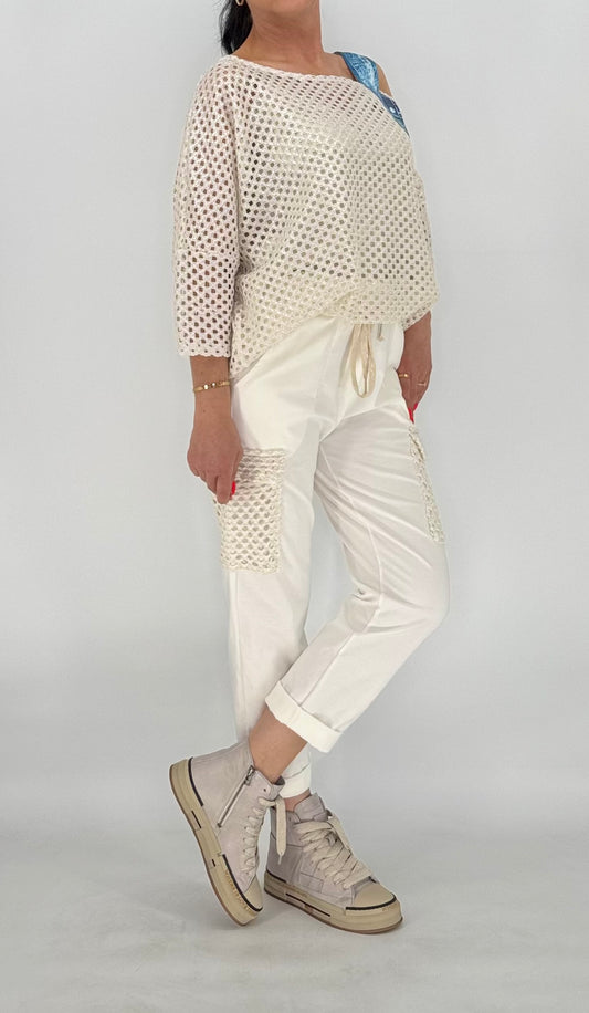 Hose mit Netzdetails, weiß