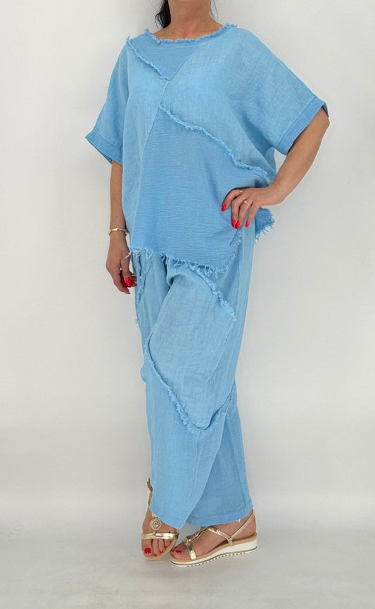 Hose aus Leinen und Baumwolle, blau