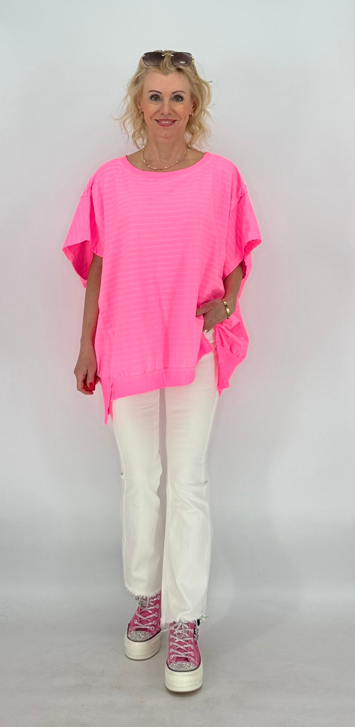 Esvivid T-Shirt neonrosa gestreift