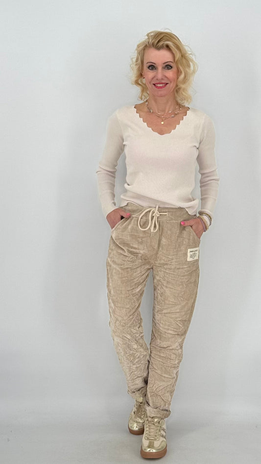 Jogpants Feincord/Velours in schwarz, grau, beige