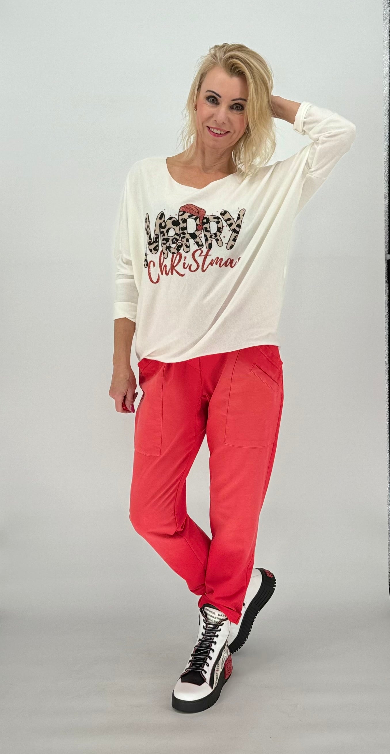 By Elena I Longpullover schwarz/ rot mit Strass