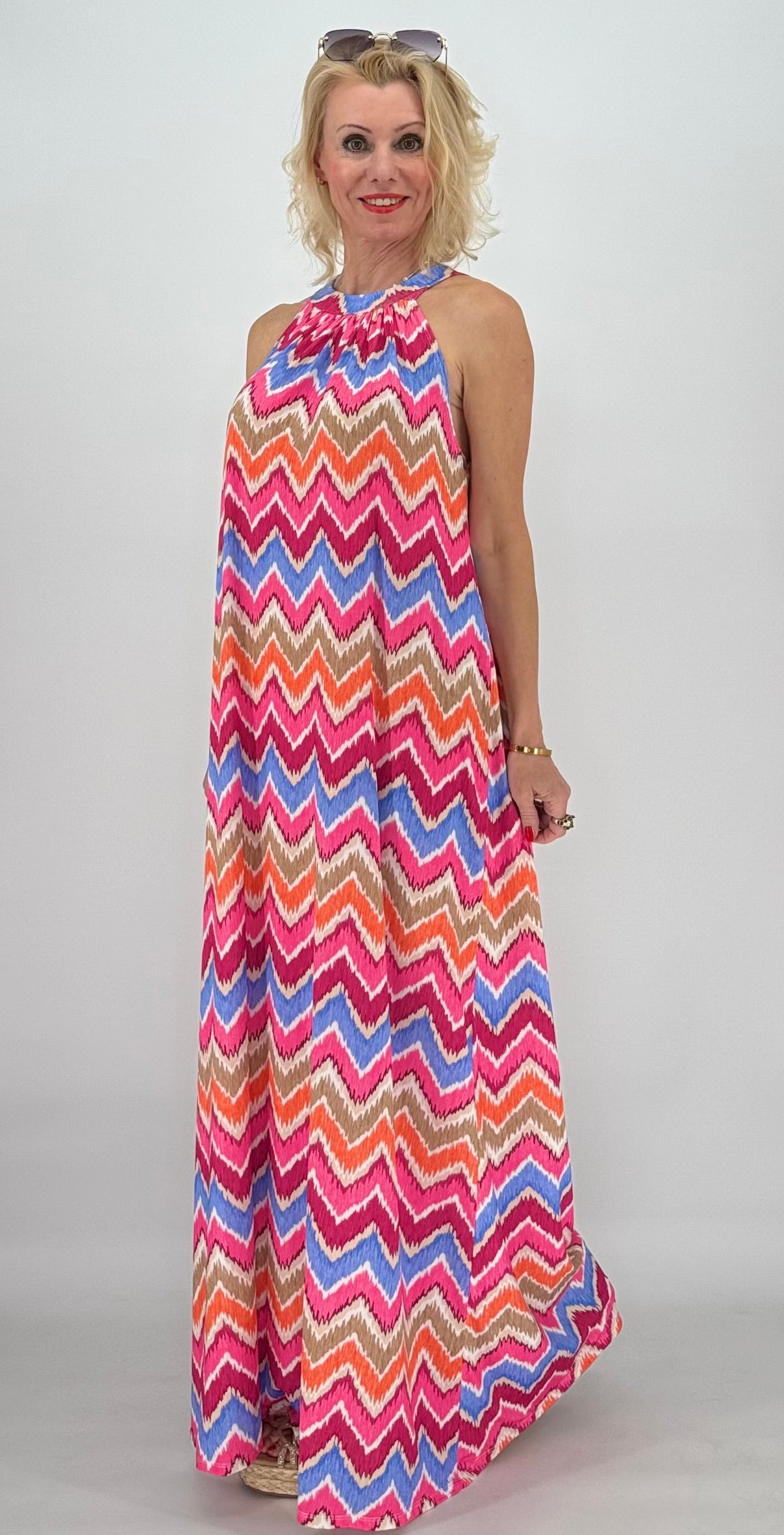 Langes Kleid "Eva", ZickZack pink/blau/orange/beige