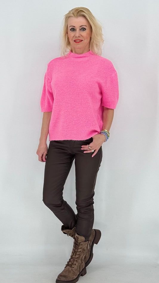 Pullover ESViViD Baby Alpaca kurzarm, braun, weiss, rosa