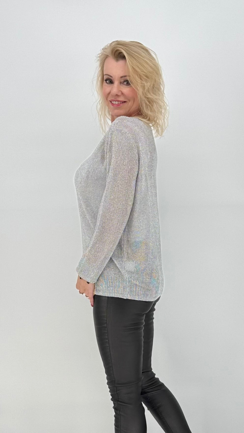 Netz Pullover silber