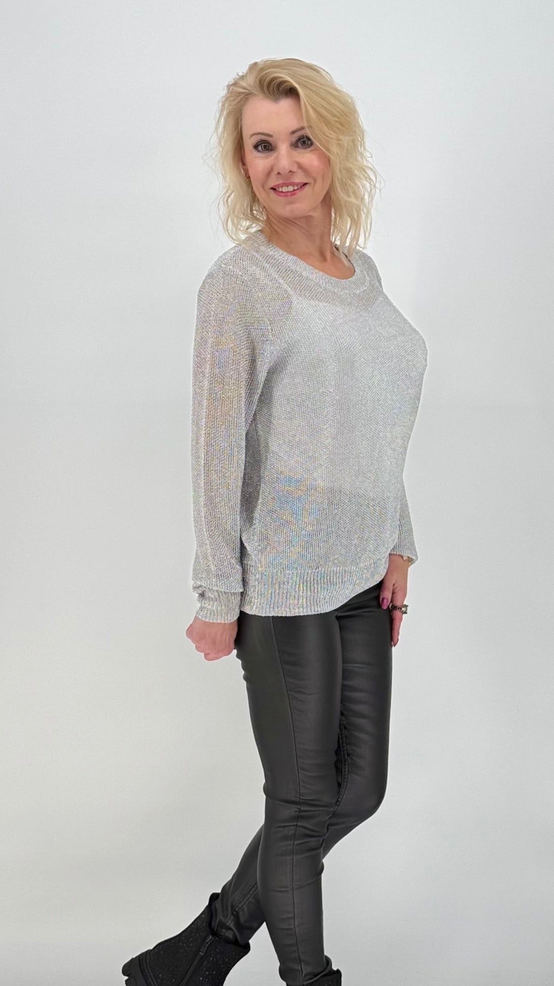 Netz Pullover silber