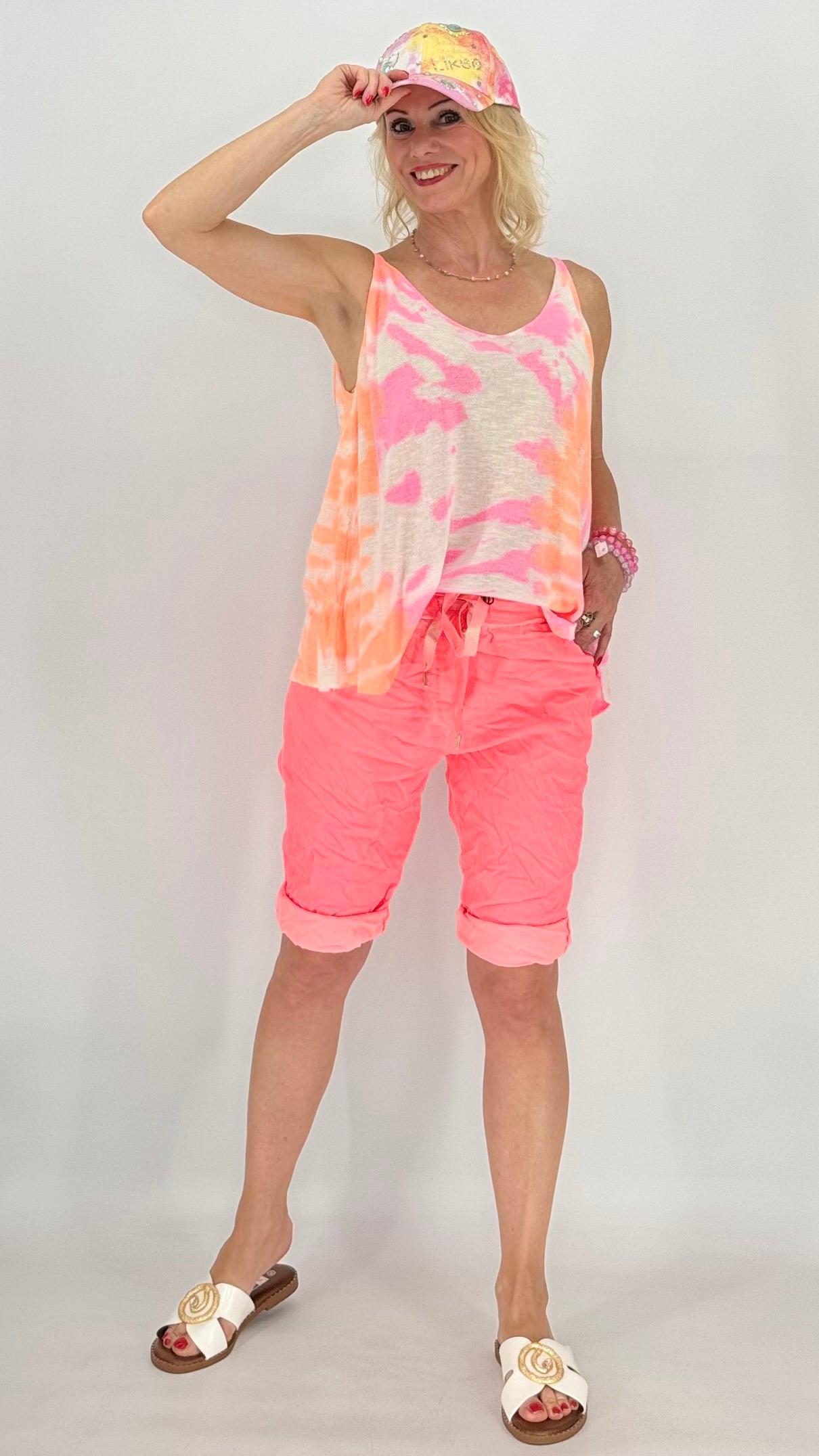 Kurze Hose mit Bindeband, neonkoralle