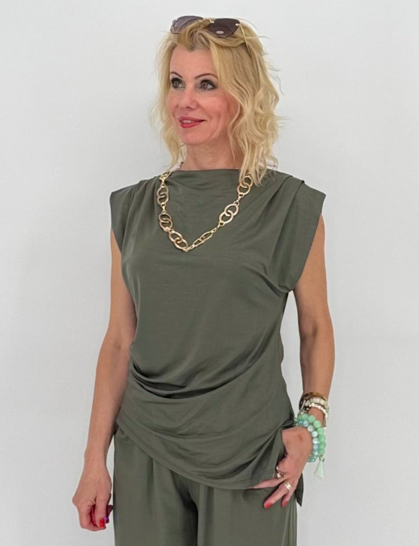 Top "Classy", assymetrisch khaki