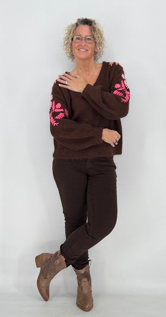 Pullover mit Wolle V-ausschnitt, braun