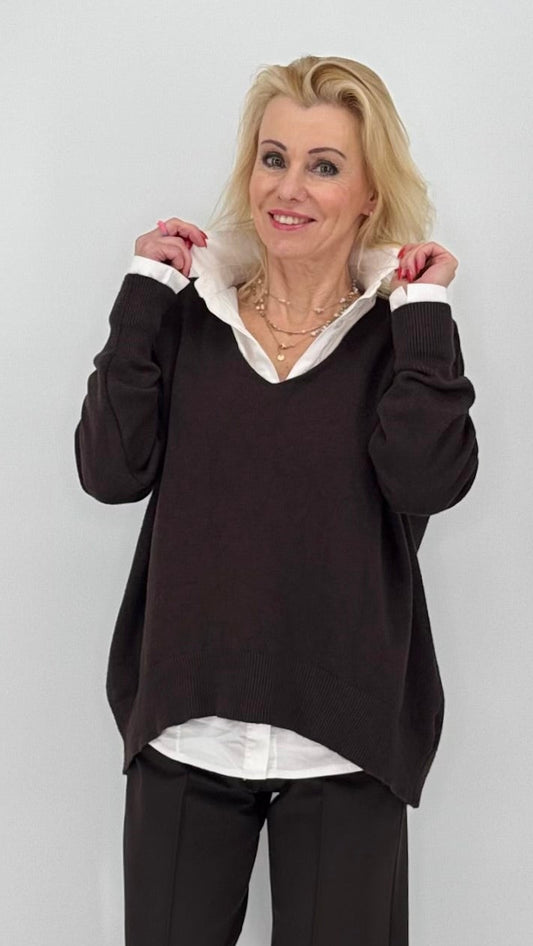 Pullover ESViViD in bordeaux, dunkelbraun, beige