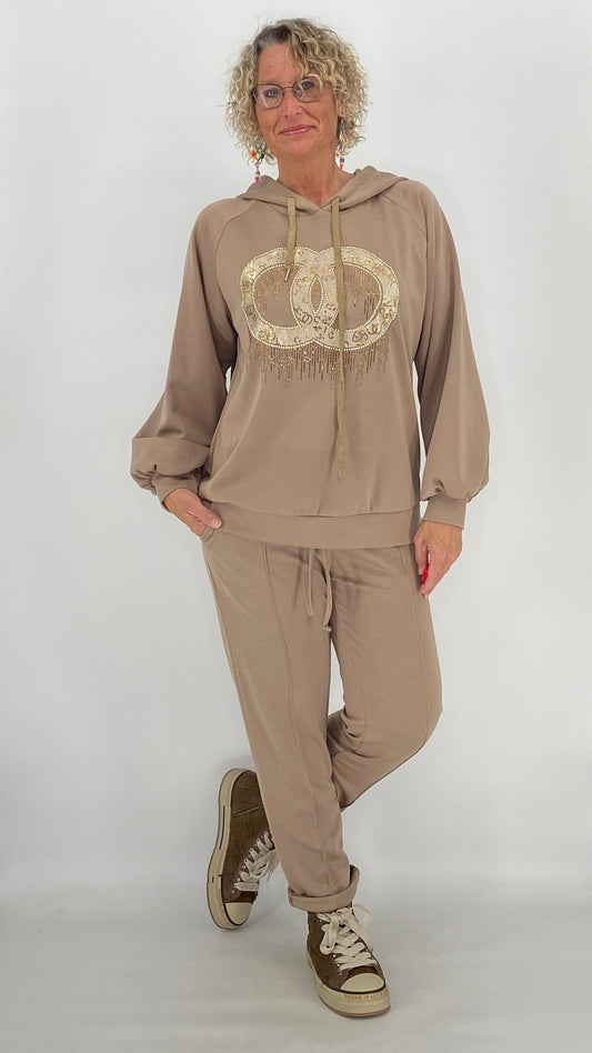 Sweatshirt mit Kapuze, bordo, schwarz, beige