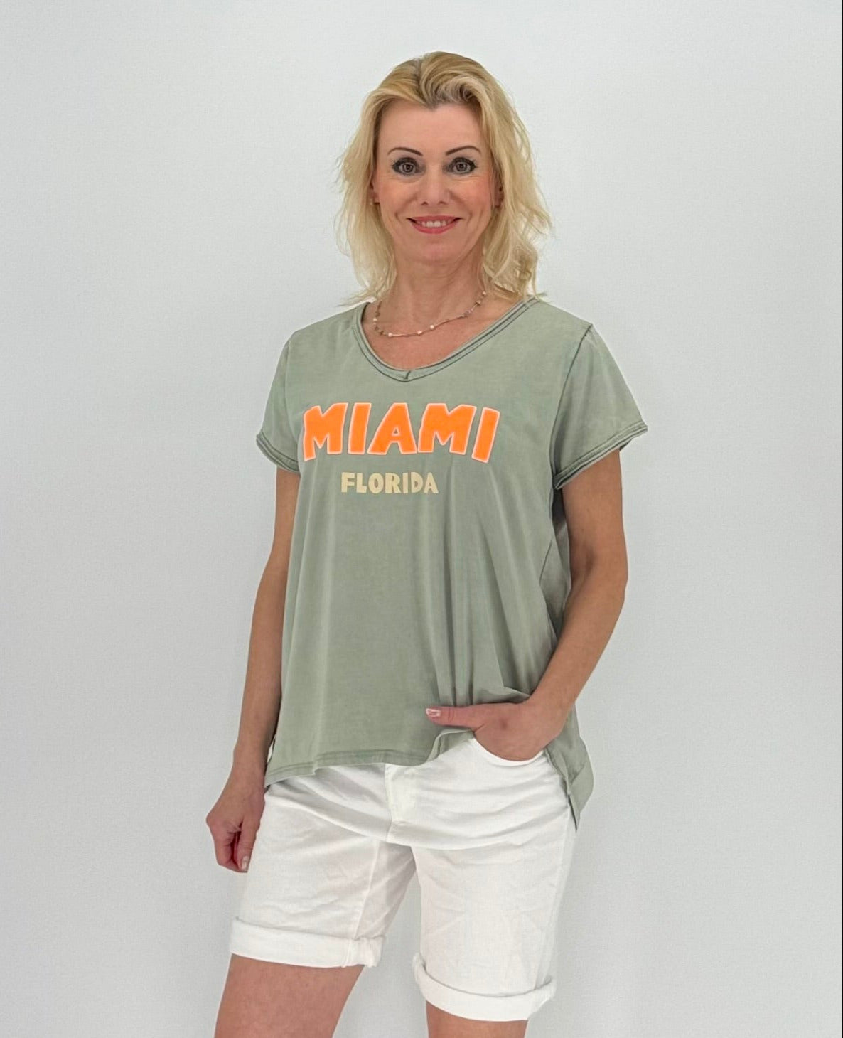 T-Shirt "Miami", stonewashed olive