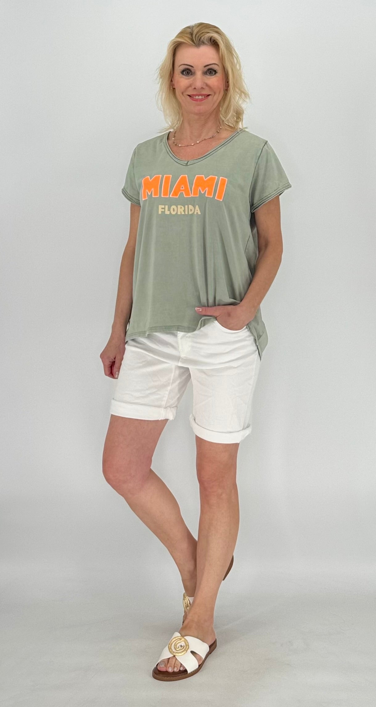T-Shirt "Miami", stonewashed olive