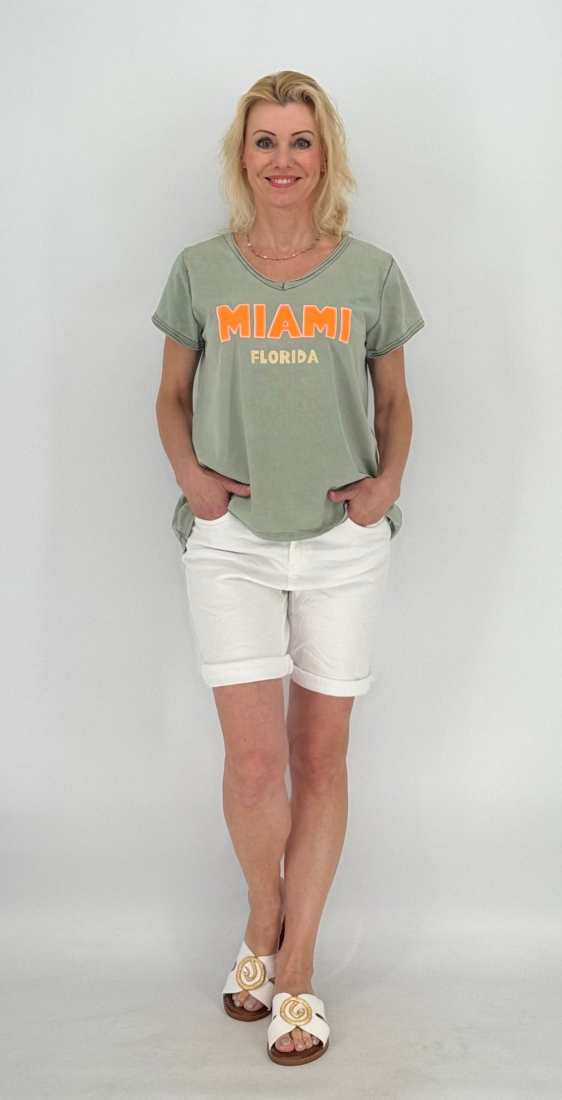 T-Shirt "Miami", stonewashed olive