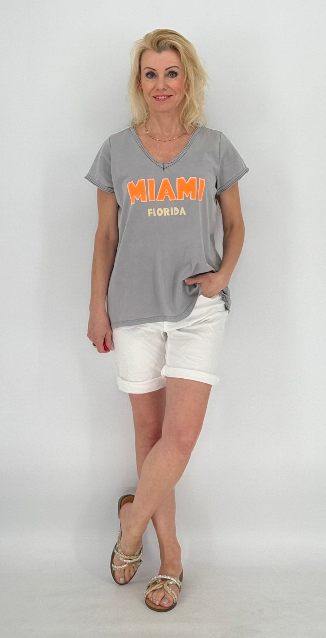 T-Shirt "Miami", stonewashed grau