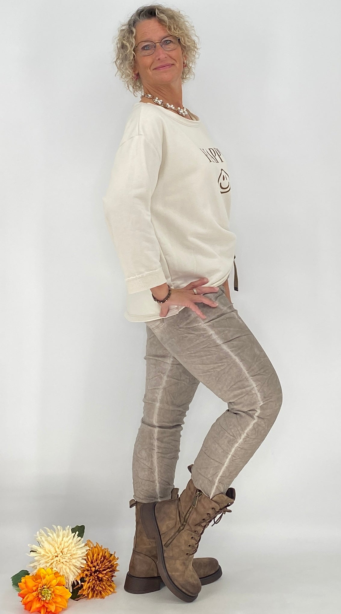 Sweatshirt "HAPPY", creme, braun