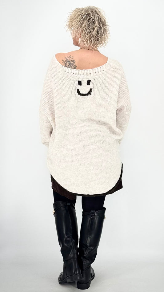 Strickpullover "Smiley"in bordeaux und creme