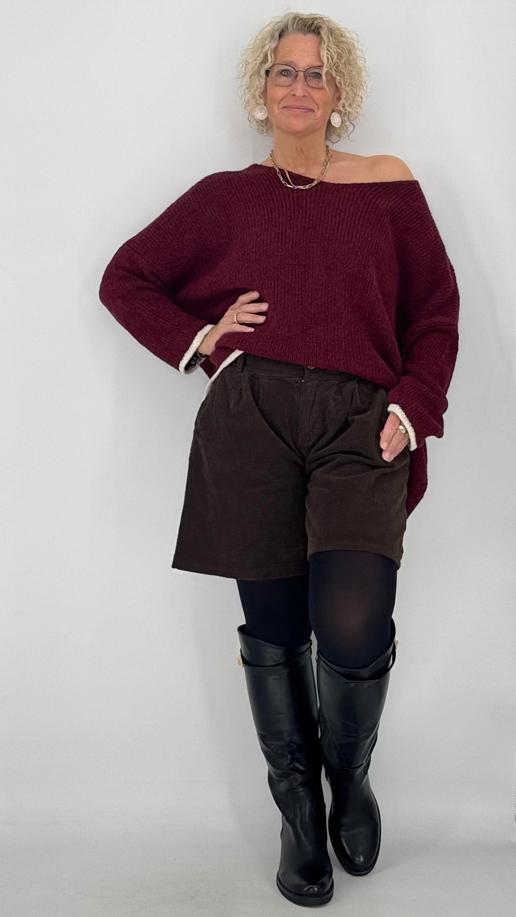 Strickpullover "Smiley"in bordeaux und creme