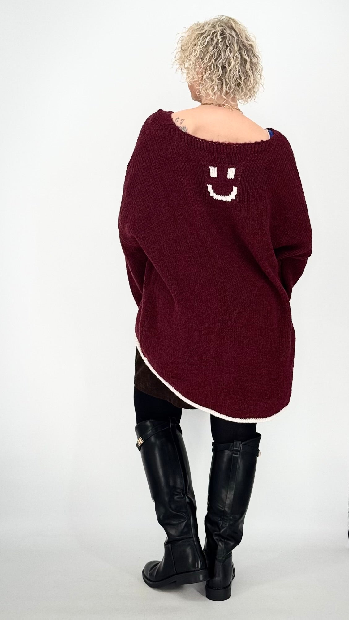 Strickpullover "Smiley"in bordeaux und creme