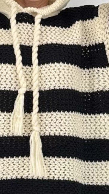 Strickhoodie Bicolor schwarz-creme