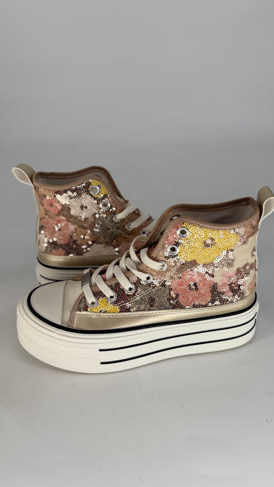 Sneaker mit bunten floralen Pailleten 8-131