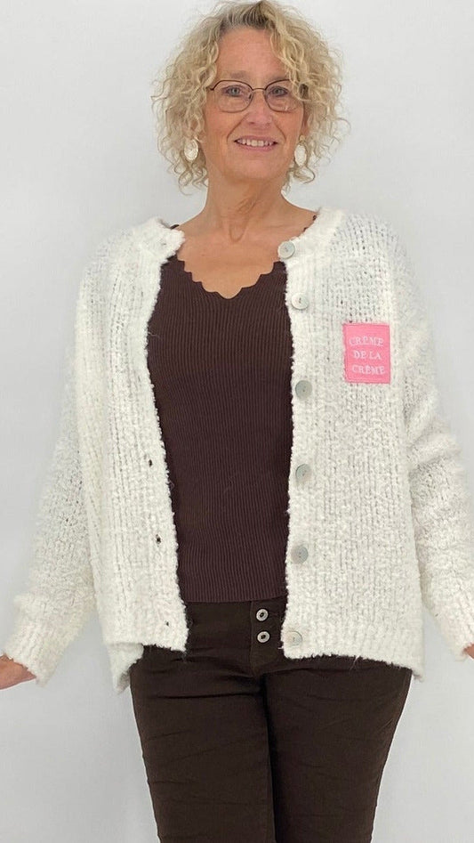 Strickjacke "crème de la crème", weiß, taupe, gelb