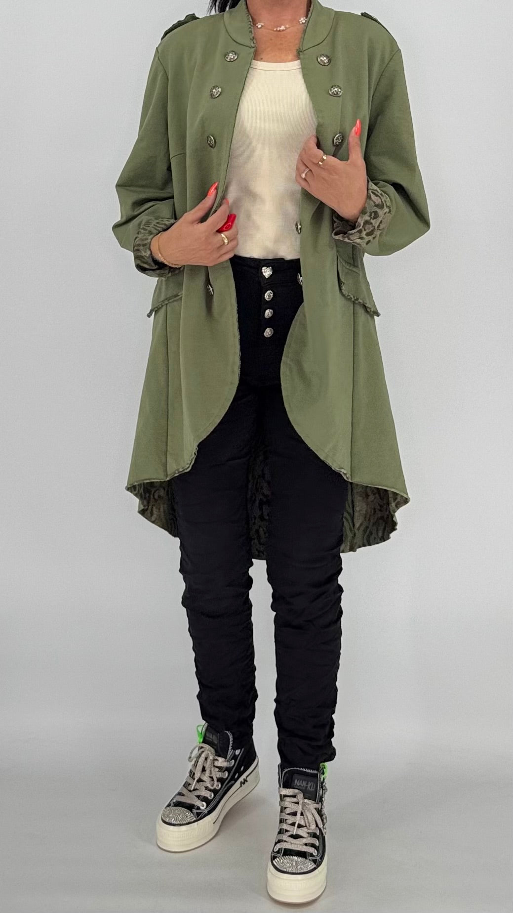 Military-Mantel "Button" – Khaki Grün