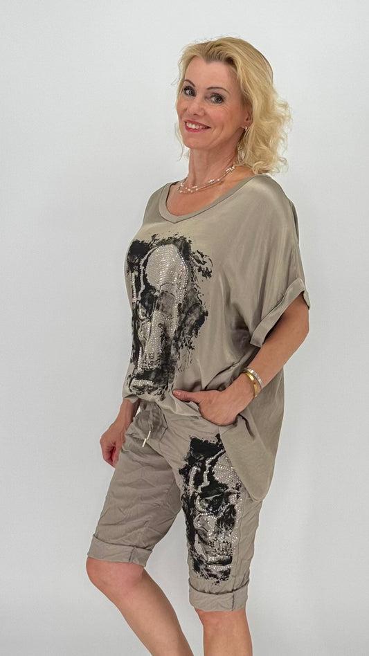 Kurze Hose "Skull", taupe