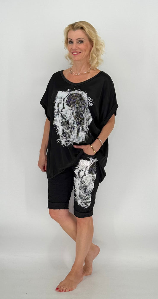 Kurze Hose "Skull", schwarz