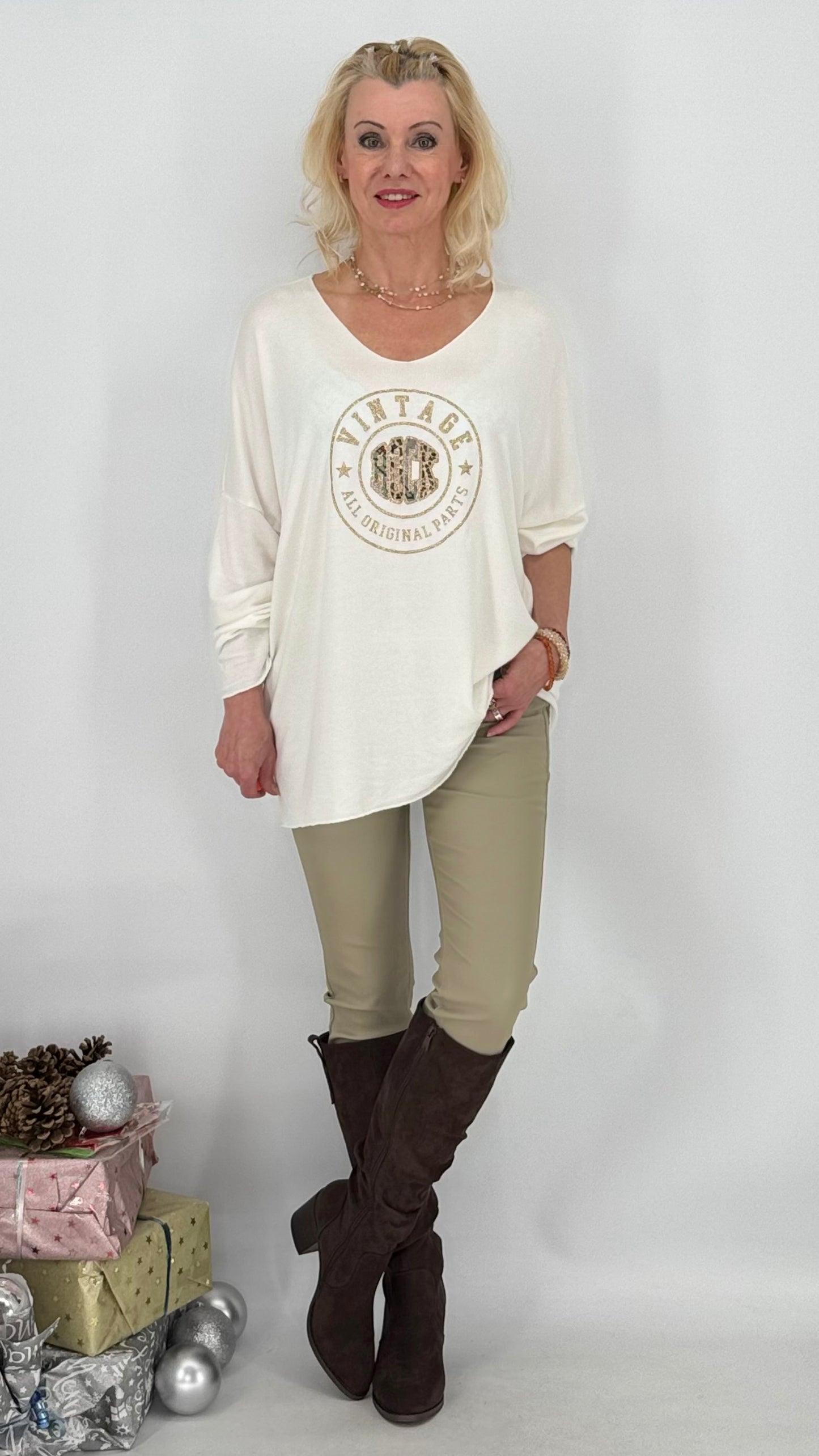 Leichter Pullover "Rock", schwarz, ecru, braun