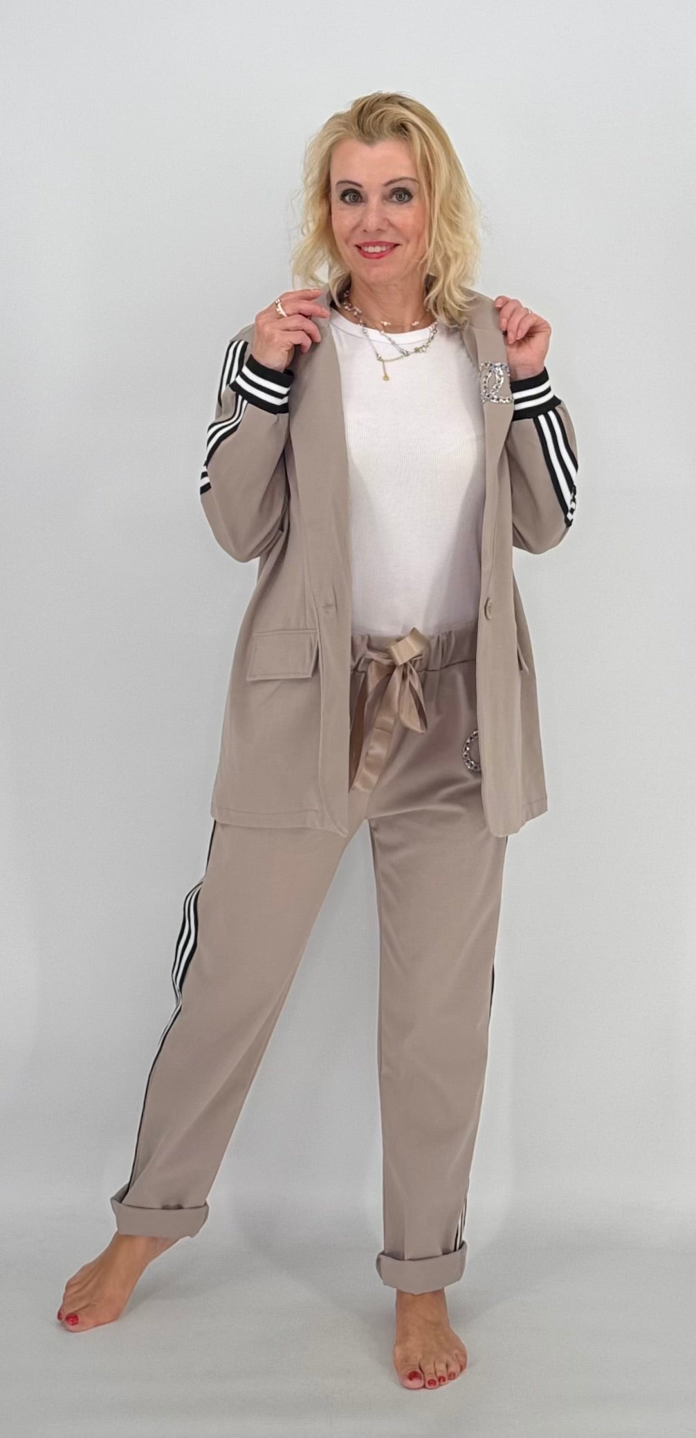 Blazer mit seitlichen Streifen, taupe