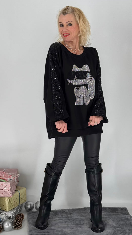 Sweatshirt "LV Cat", schwarz, weiß