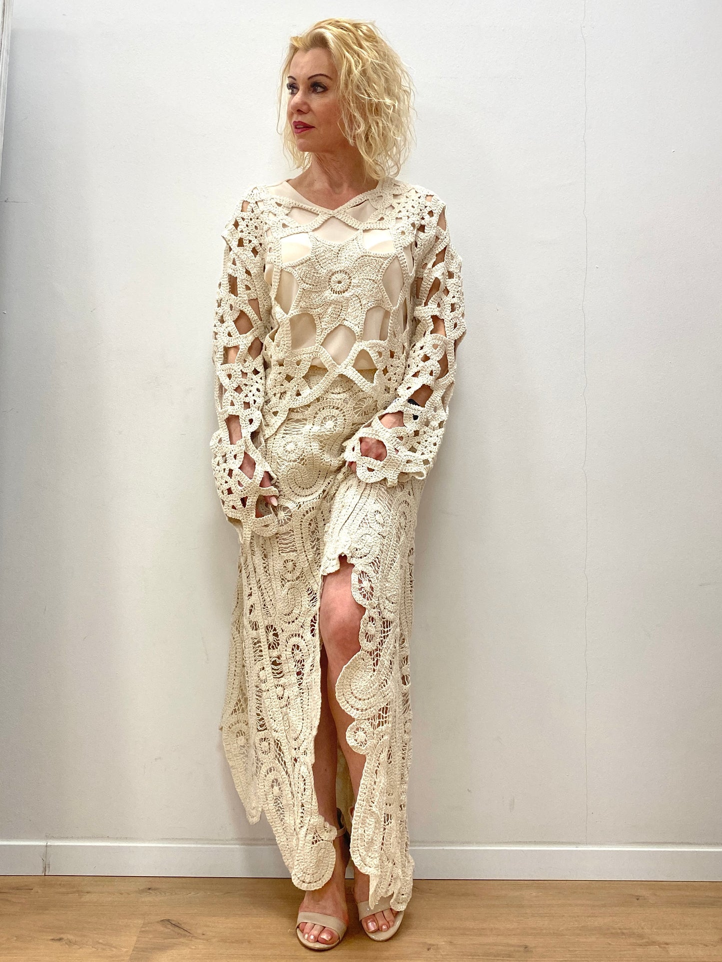 Häkel Rock beige 100% Baumwolle