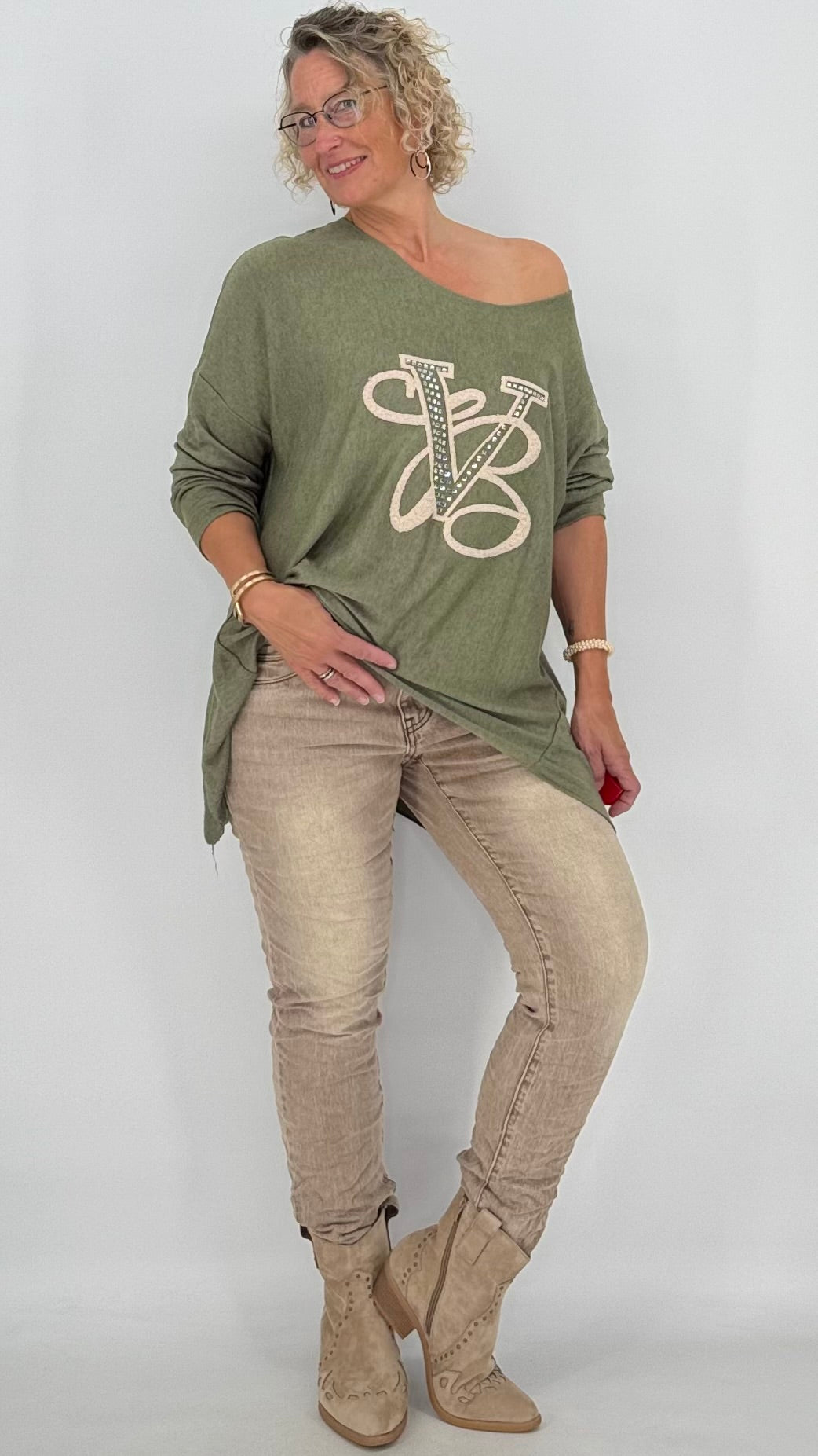 Sweatshirt in Grün mit Wollanteil