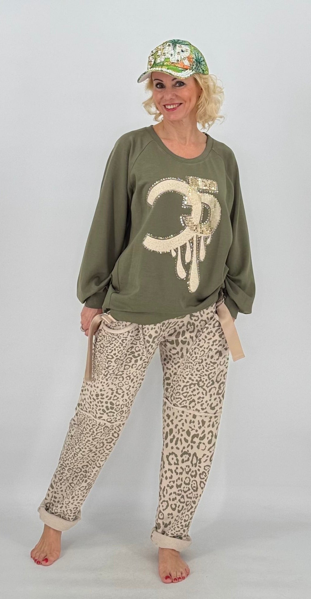 Jogpants Hose "Leo", beige/grün