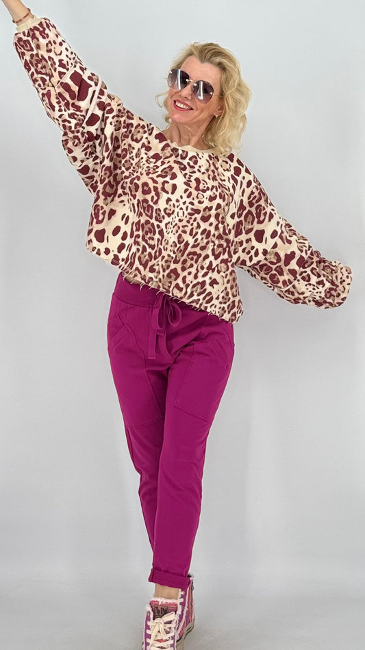 Sweatshirt in beige/bordeaux "Leo"