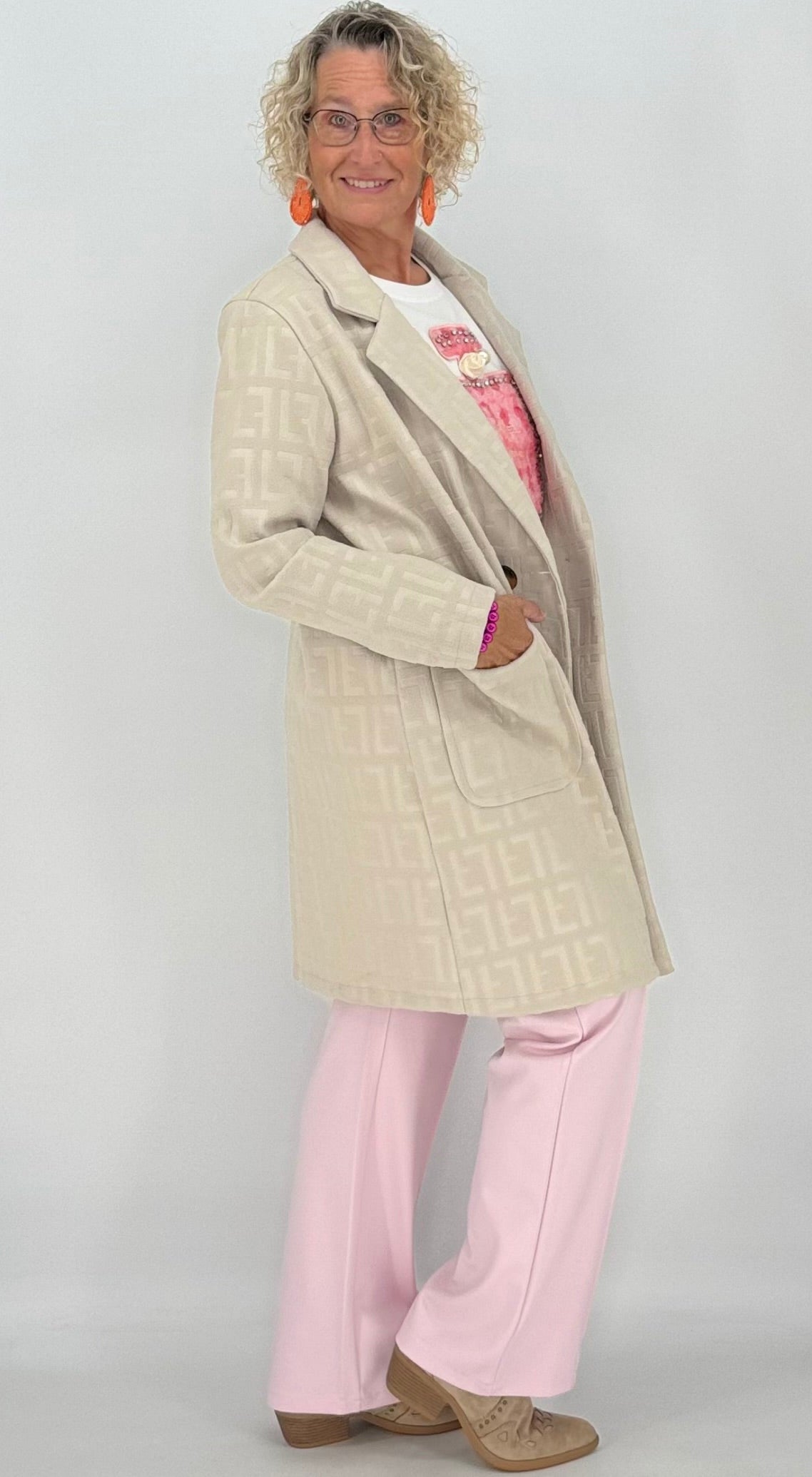 Mantel mit strukturiertem Muster, beige