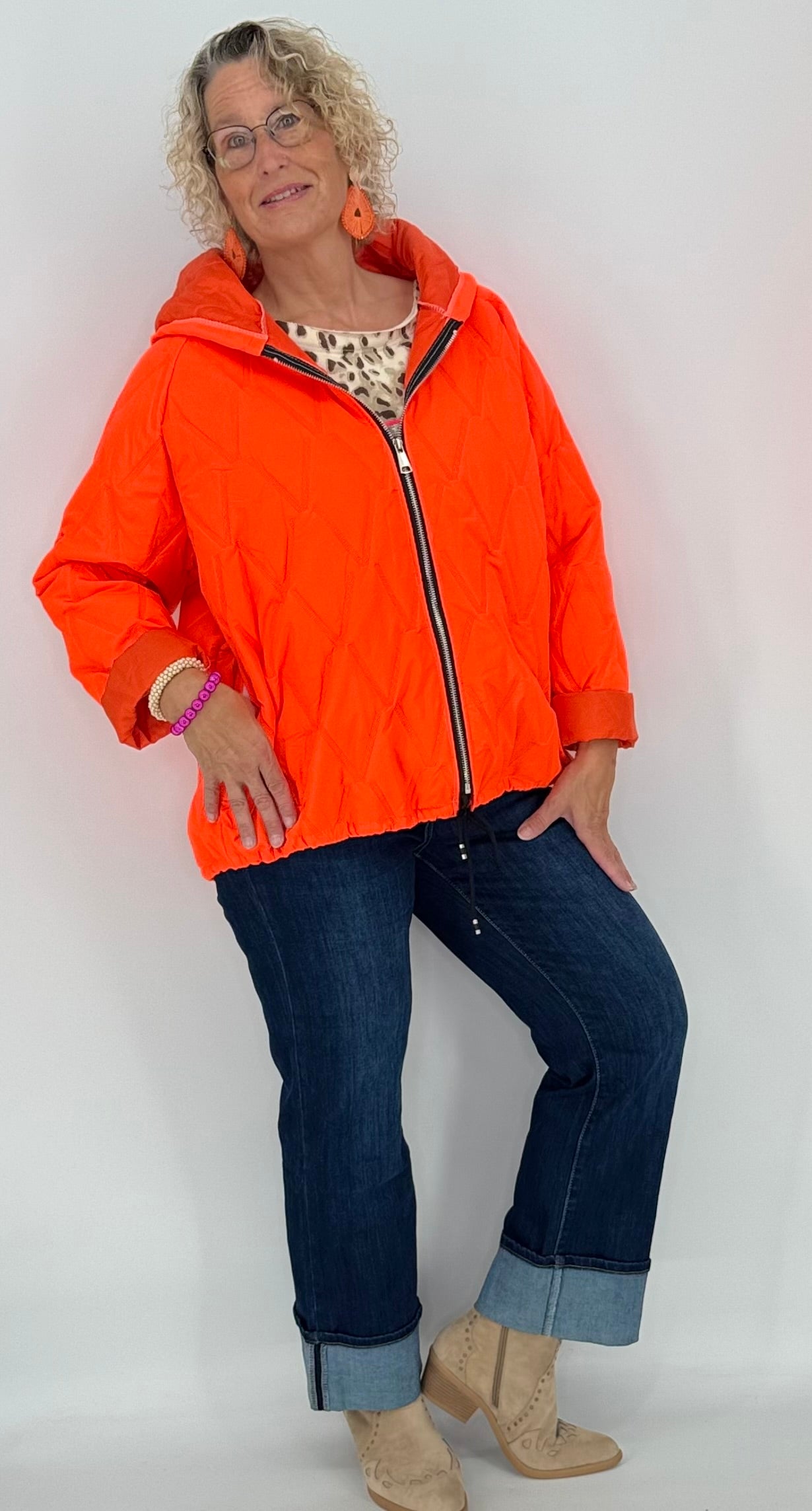 Leichte Steppjacke, neon orange