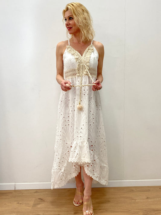 Kleid "Boho" 100%Cotton weiß/beige lang