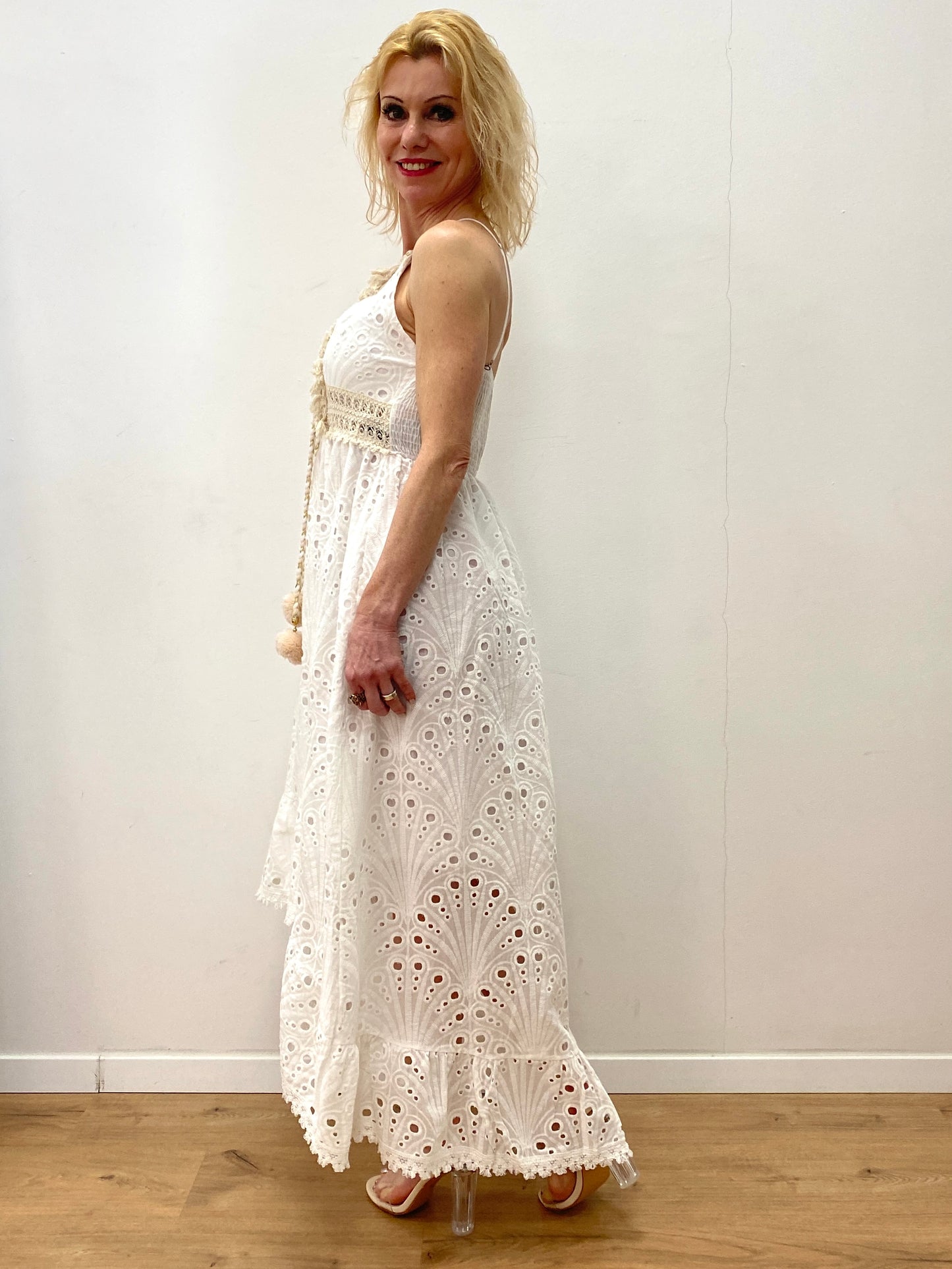 Kleid "Boho" 100%Cotton weiß/beige lang