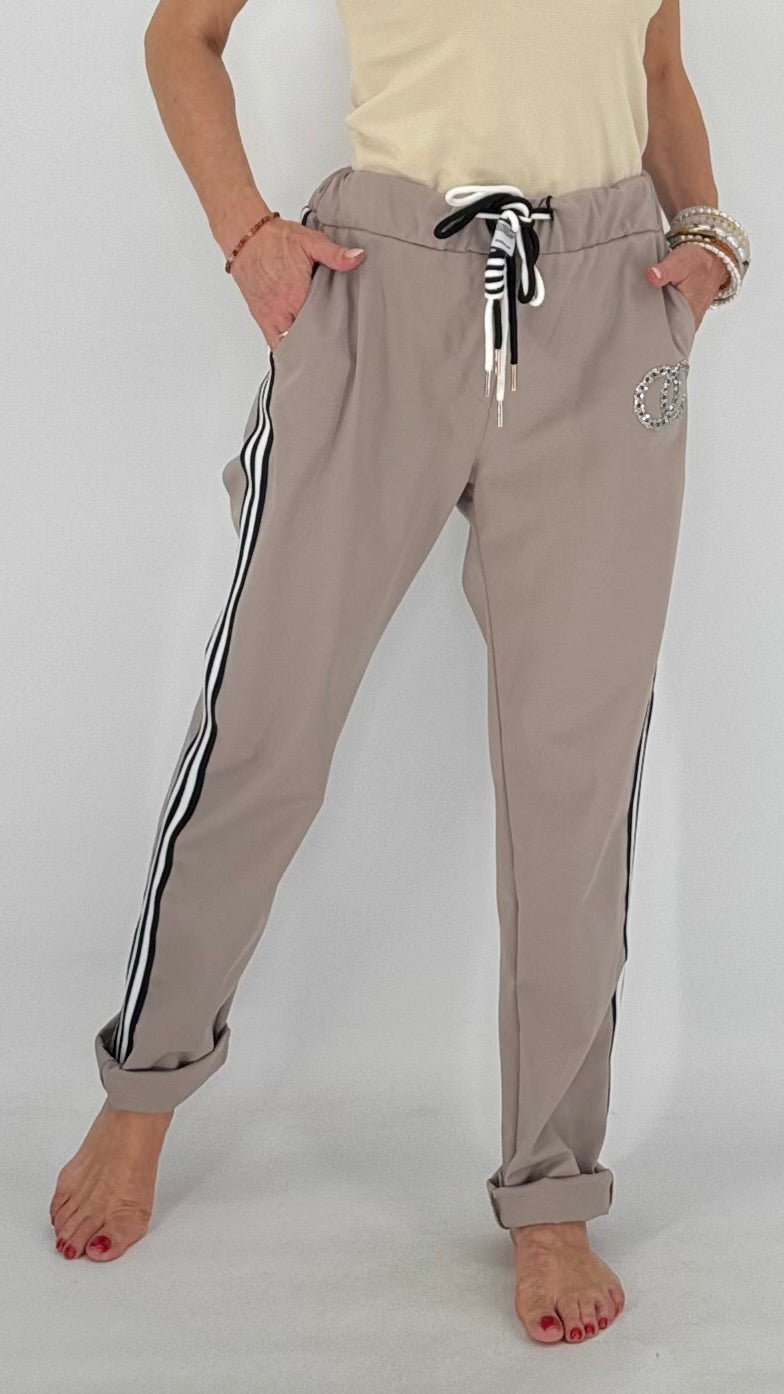 Hose mit Seitenstreifen, taupe