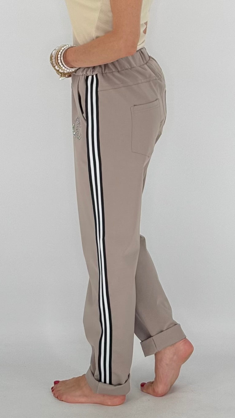 Hose mit Seitenstreifen, taupe
