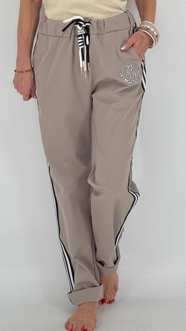 Hose mit Seitenstreifen, taupe