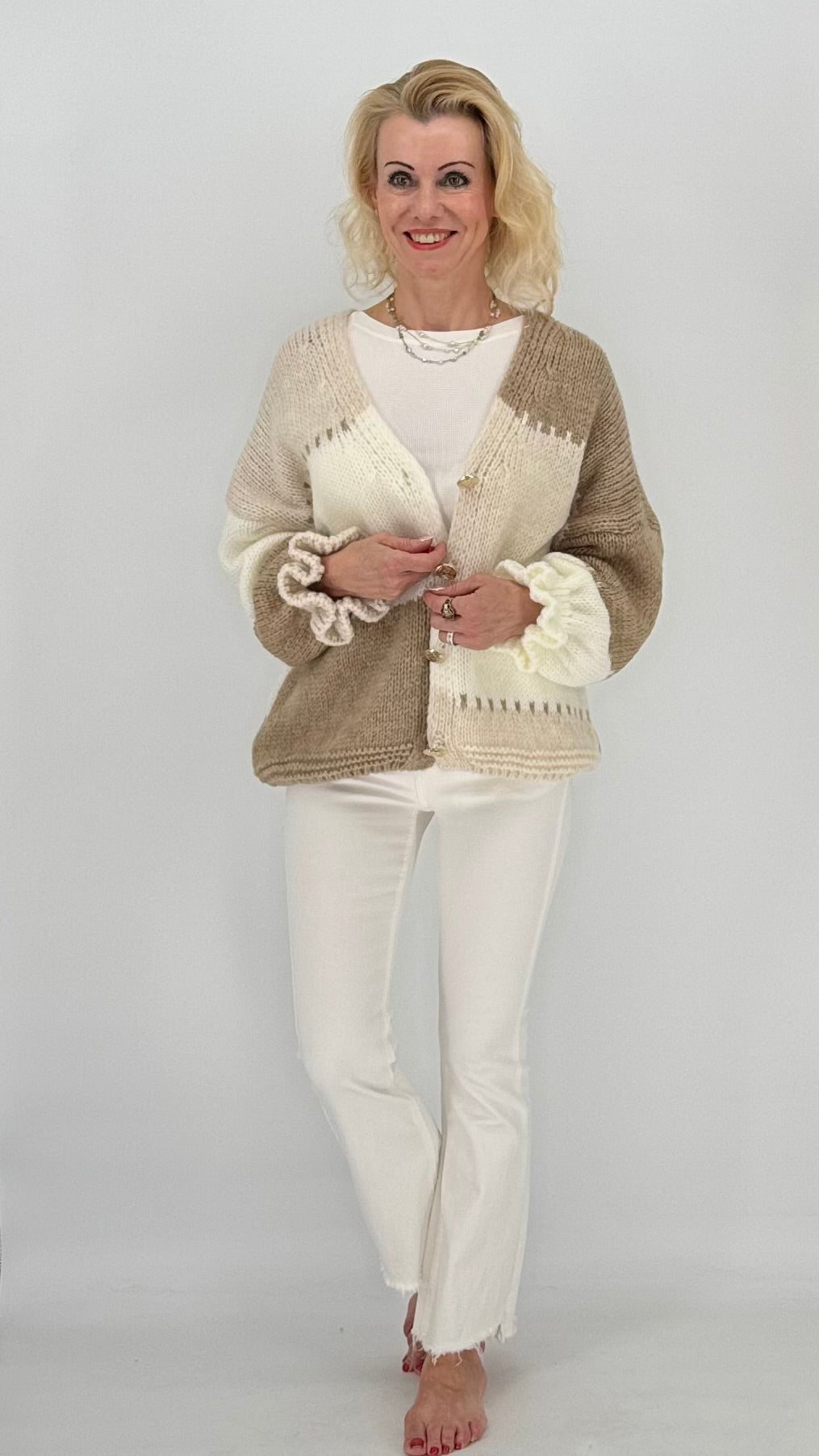 Strickjacke , beie/creme