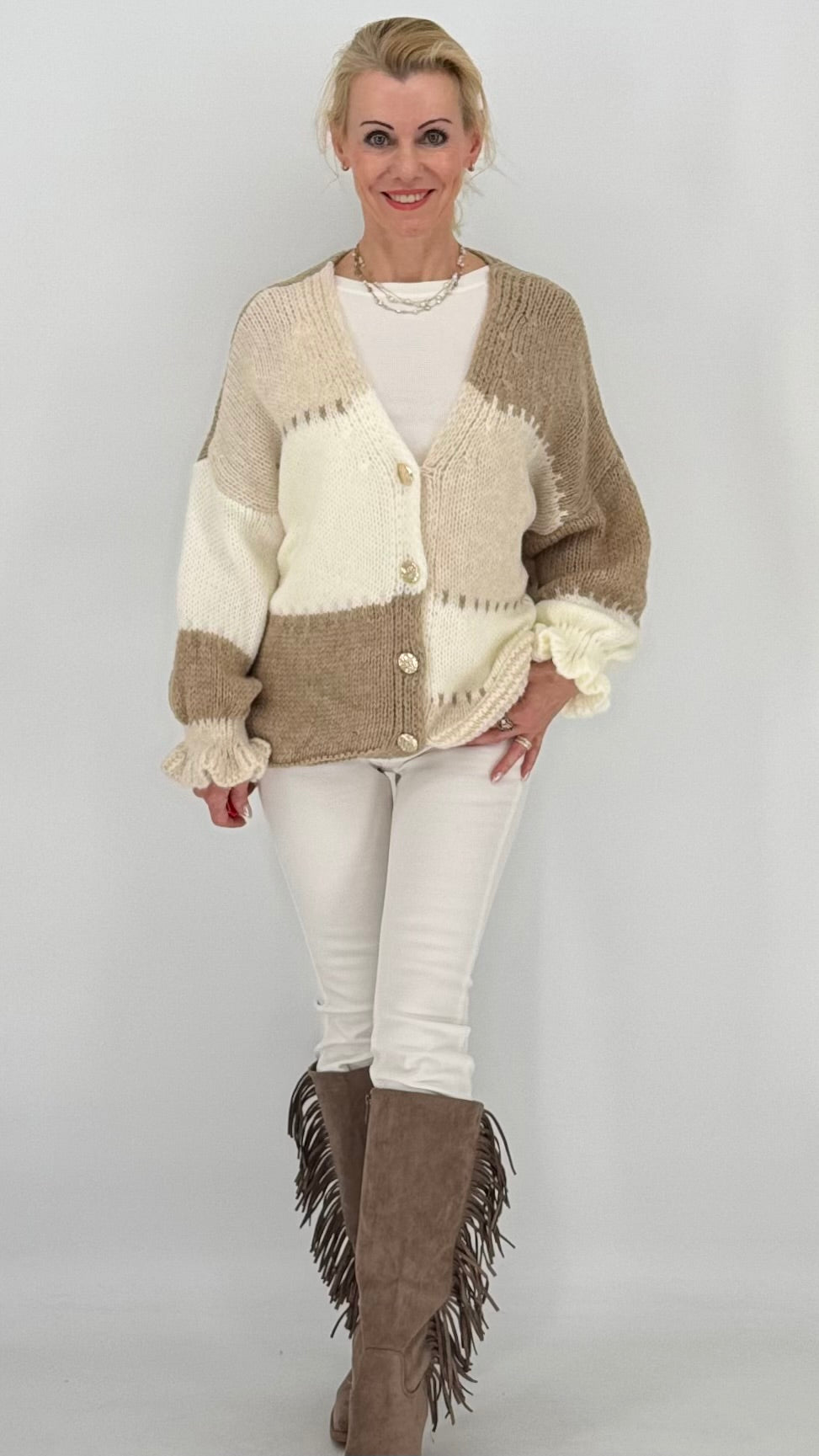 Strickjacke , beie/creme