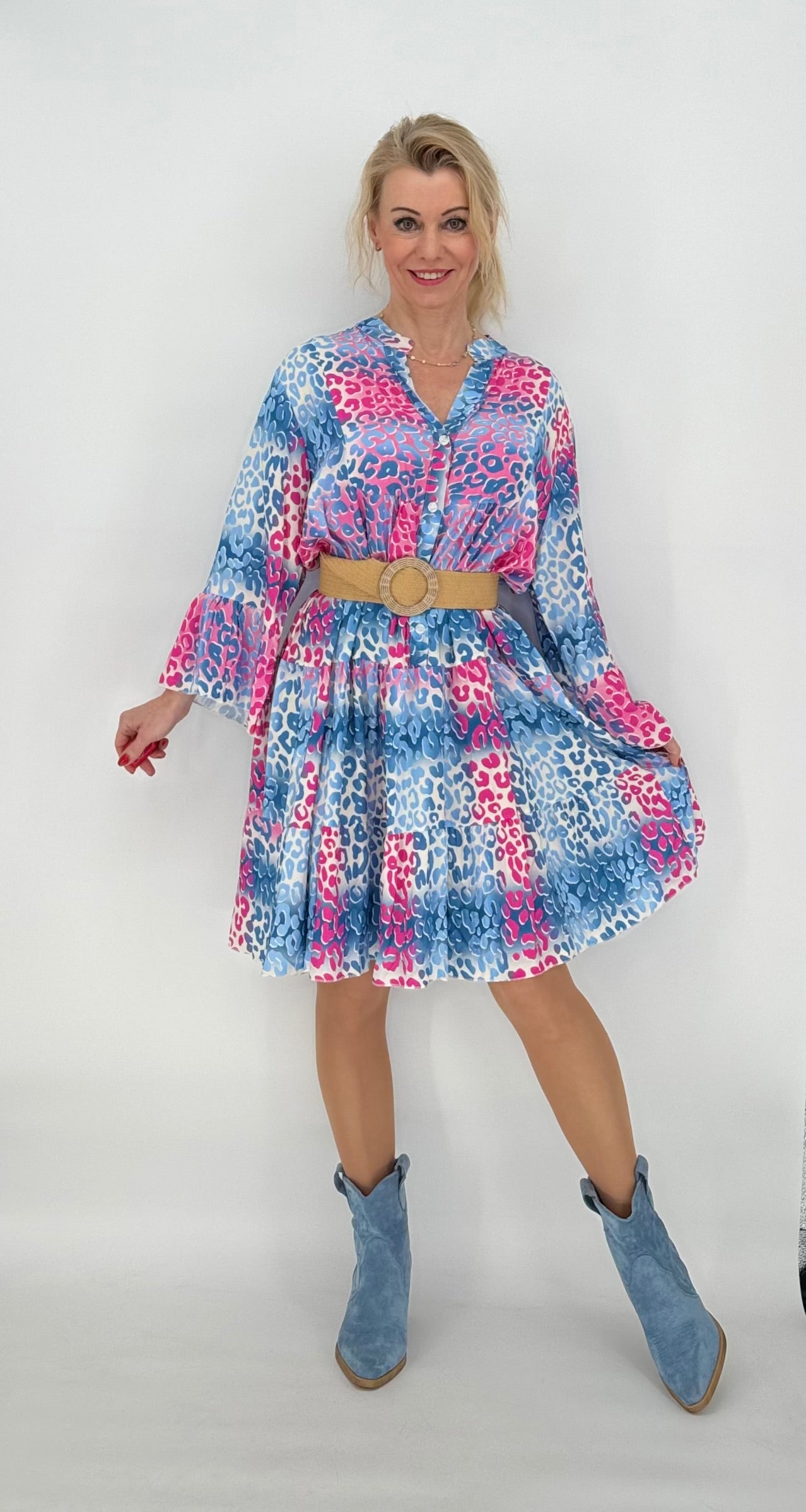 Kleid 100% Viskose blau/pink