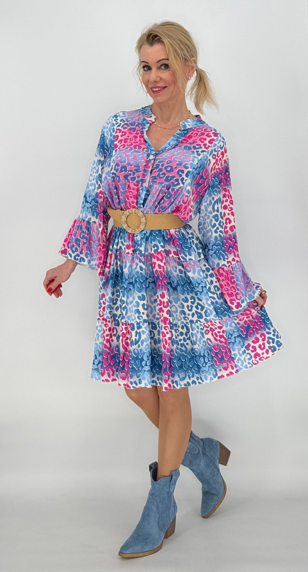 Kleid 100% Viskose blau/pink